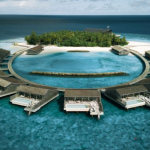 A stunning view of an exclusive island resort.