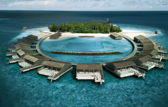 A stunning view of an exclusive island resort.